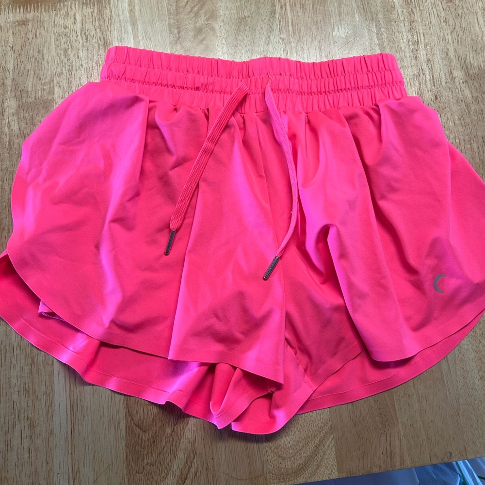 ZYIA Neon Pink Layered Athletic Shorts with Drawstring